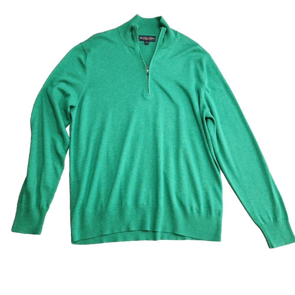 Brooks Brothers Sweater Mens Large Green Heather Supima Cotton Half Zip Knit
